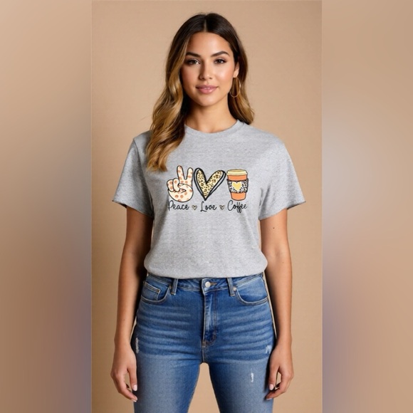 Gildan Tops - New- Gildan Heavy Cotton Custom Graphic “Peace Love Coffee ”